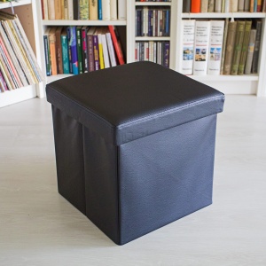 Taburet pliabil Relaxdays, 40L, piele ecologica, negru - Img 2