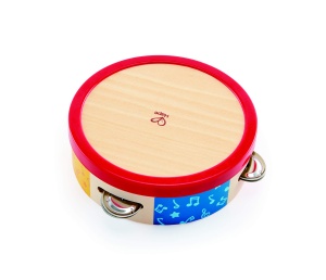 Tamburin din lemn Hape pentru copii 12 luni design colorat instrument muzical educativ