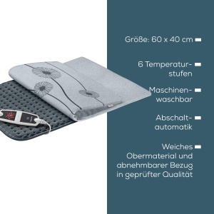 Tampon de incalzire Beurer HK 125 (format XXL, cu 6 niveluri de temperatura, oprire automata si comutator LED, spalabil la masina), gri, 1 bucata (pachet de 1), 60 x 40 cm - Img 8