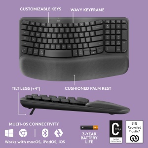 Tastatura ergonomica Logitech Wave Keys, wireless, grafit, layout US QWERTY - Img 7