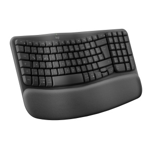 Tastatura ergonomica wireless Logitech Wave Keys, cu suport pentru incheieturi, design compact