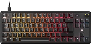 Tastatura mecanica de gaming CORSAIR K70 CORE TKL RGB Tenkeyless - Comutatoare liniare pre-lubrifiate CORSAIR MLX Red v2 - SOCD - Atenuare fonica cu doua straturi - Taste ABS - QWERTZ UK - Negru