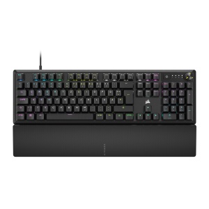 Tastatura mecanica pentru jocuri Corsair K70 CORE RGB cu suport pentru incheietura mainii - Comutatoare liniare rosii MLX prelubrifiate - Atenuare a sunetului - Compatibil iCUE - Aspect QWERTZ DE - Negru