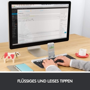 Tastatura wireless Logitech K780, conexiune Bluetooth si 2,4 GHz, functie multidispozitiv si comutare usoara, suport integrat, PC/Mac/tableta/smartphone, aspect QWERTZ german - gri inchis/alb - Img 6