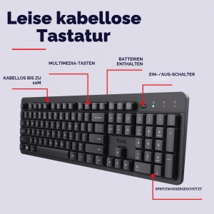 Tastatura wireless Trust ODY II QWERTY, design subtire, rezistenta la stropi - Img 3
