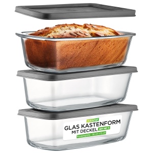 Tava de copt din sticla NutriChef 3 piese 1,8 L - Borosilikat, transparenta