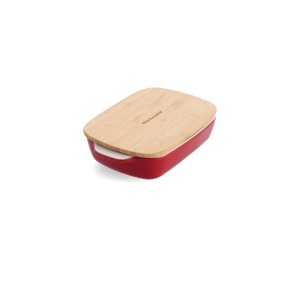 Tava de copt KitchenAid din ceramica cu capac din bambus, 20 cm, rosu - Img 2
