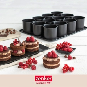 Tava de copt mini tarta Zenker 12 bucati O 8,5 cm SPECIAL CREATIVE, tava de copt cupcake cu acoperire antiaderenta, tava de cuptor pentru prajituri rotunde mici (culoare: negru), cantitate: 1 bucata - Img 4