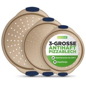Tava de copt NutriChef Pizzablech Gold 3 piese, antiaderenta, 24-33 cm