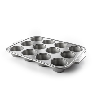 Tava pentru Muffins KitchenAid, 12 forme, antiaderenta, aluminiu, gri