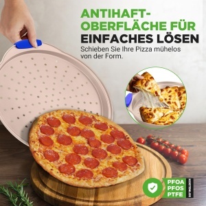 Tava pentru pizza NutriChef Pizzablech 32 cm, Carbonstahl, cu manere din silicon, aurie - Img 4