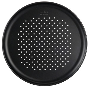 Tava pentru pizza Zenker 36 cm Line Black Metallic, antiaderenta, perforata