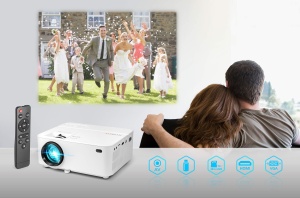 Technaxx Mini Beamer pentru exterior, casa, birou - difuzor de 2W, dimensiune proiectie 32"-176", 40.000 de ore de viata LED, HD, telecomanda - proiector mic cu player multimedia TX-113 - Img 2