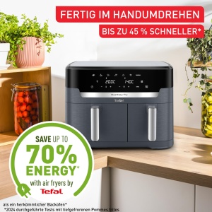 Tefal Dual Easy Fry XXL Friteuza cu aer cald cu camera dubla, capacitate 11 litri, sertar de 6,5 L si sertar de 4,5 L, fara grasime suplimentara, 7 programe, poate fi folosit in masina de spalat vase, gri, EY942BE0 - Img 8