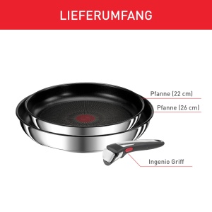 Tefal L97490 Set de tigai Ingenio Preference On 3 piese | stivuibile | Acoperire antiaderenta | Potrivit pentru inductie | Indicator de temperatura Thermo-Signal | Negru/Otel inoxidabil, mare - Img 3