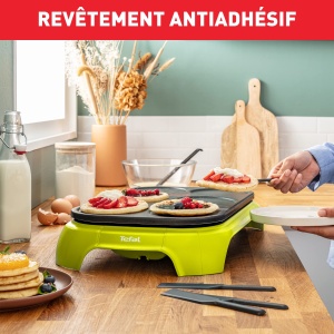Tefal PY5593 Crep'Party Colormania Crepemaker | Platou cu 6 jgheaburi de crepe | Indicator de temperatura Thermo-Spot | incl. 6 spatule si un polonic | Galben/Negru - Img 4