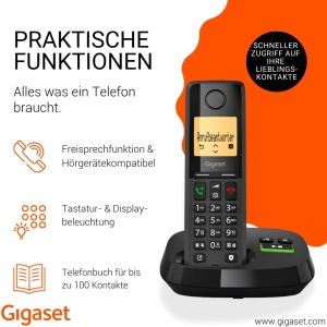 Telefon DECT Gigaset Pure 320A Trio cu Anunturi, Freisprech si 100 Contacte, Negru - Img 4