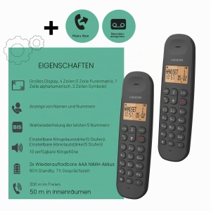 Telefon DECT Logicom Iloa 255T cu 2 Mobilteile, Anrufbeantworter si Freisprechfunktion, Negru - Img 2