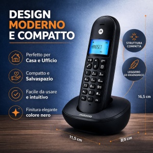 Telefon fix cordless Motorola T101 negru, design elegant, display iluminat - Img 4