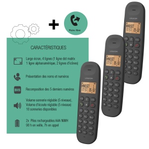 Telefon fix fara fir Logicom Iloa 350 Trio - 3 mobilteile, freisprech, negru - Img 2