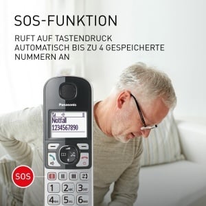Telefon fix wireless Panasonic KX-TGE522GS, pentru seniori, cu functie SOS, 2 receptoare, negru-argintiu - Img 5