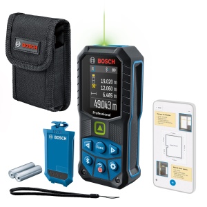 Telemetru laser profesional Bosch GLM 50-27 CG (laser verde, raza de actiune: pana la 50 m baterie litiu-ion 3,7 V, cablu USB, robust, IP65, transmisie de date Bluetooth, bucla, geanta) - Img 1