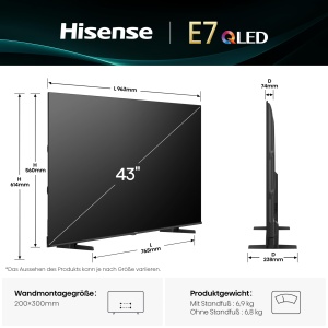 Televizor Hisense 43E7Q 43 inch 4K UHD QLED Smart TV Mod joc Plus Mod Filmaker Dolby Vision Atmos HDR10 HLG HDR Immersive AI 4K Upscaler Dolby MS12 DT - Img 2