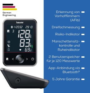 Tensiometru Beurer BM 64 pentru brat, detectarea fibrilatiei atriale (AFib) pentru prevenirea accidentului vascular cerebral, conexiune la aplicatie, indicator de repaus patentat, manseta pentru brate de la 22-42 cm, dispozitiv medical - Img 6