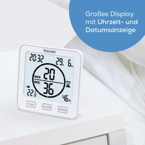 Termometru-Higrometru Beurer HM 22, Masurare Temperatura si Umiditate, Timer, Alb - Img 3