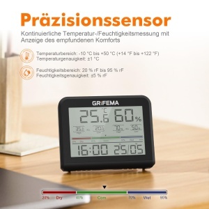 Termometru Hygrometru Digital GRIFEMA GA2901B, Display LCD 3.6 inch, Negru - Img 3