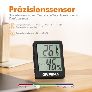 Termometru Mini Digital Grifema GA2902B, Hygrometru, Display LCD, Negru - Img 3