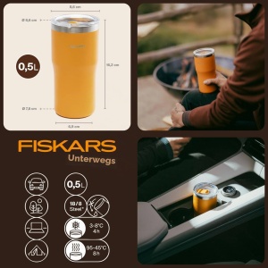 Termos cafea Fiskars On-the-go, 0,5 l, portabil, culoare portocalie - Img 2