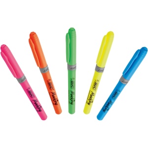 Textmarker BIC Highlighter Grip, set 5 culori, varf ascutit, confortabil - Img 5