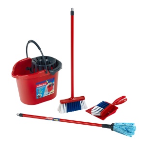 Theo Klein 6742 Vileda Broom Wagon - Inclusiv accesorii de curatare - Aspirator cu baterii cu functie de aspiratie si sunet - Jucarie pentru copii de  - Img 3