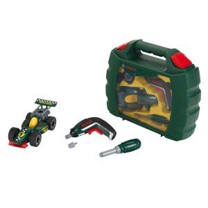 Theo Klein 8395 Set de cutie de scule Bosch Grand Prix cu surubelnita cu acumulator Ixolino | Masina de curse insurubata | Dimensiuni: 32 cm x 26 cm x 9 cm | Jucarii pentru copii de la 3 ani