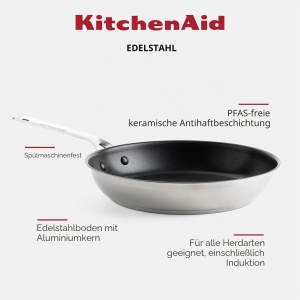 Tigaie din otel inoxidabil KitchenAid 28cm, antiaderenta, argintie - Img 3
