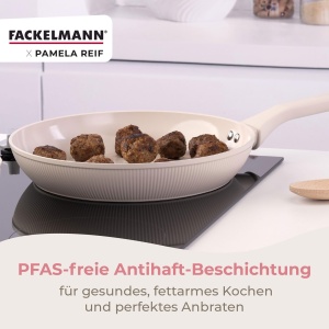 Tigaie Fackelmann x Pamela Reif 28 cm Aluminiu Reutilizat Pastel Beige Acoperire Ceramica PFAS-Free - Img 7