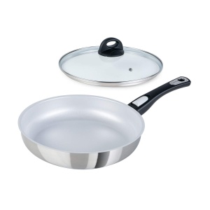 Tigaie Genius Cerafit Steel 28cm cu capac din sticla antiaderenta si compatibila cu inductie