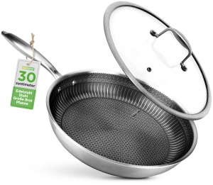 Tigaie inox NutriChef 31 cm cu capac, antiaderenta, inductie, rezistenta la zgarieturi