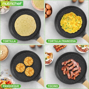 Tigaie pentru crepes Nutrichef 28 cm Antiadherenta Marmora Neagra cu Spatula din Lemn - Img 3