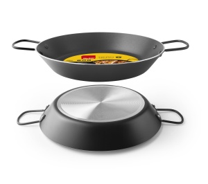 Tigaie pentru paella Ibili 50 cm, 14 persoane, aluminiu, neagra