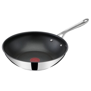 Tigaie Tefal Jamie Oliver by Cook's Direct On Wok, 28 cm, acoperire antiaderenta, termosemnal, maner nituit, potrivita pentru inductie, otel inoxidabil, E3041934 - Img 1