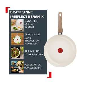 Tigaie Tefal Reflect On 28 cm, ceramic antiaderenta, aluminiu reciclat, crema - Img 2