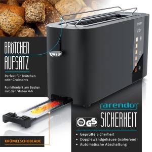 Toaster 2 felii Arendo LEVEL TOUCH, 1000W, 6 trepte rumenire, display LED, negru - Img 3