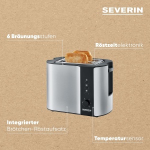 Toaster Automatik SEVERIN AT 2589, 800 W, Inox, cu Brotchenaufsatz - Img 4