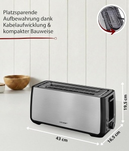 Toaster Cloer 3579 pentru 4 felii XXL, 1500W, inox, negru - Img 5