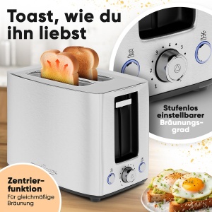 Toaster ProfiCook PC TA 1279, 2 felii, inox, 700-850 W, sloturi extra late - Img 3
