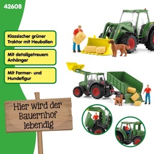 Tractor cu remorca Schleich Farm World 42608, 50 piese, cu figurine - Img 3