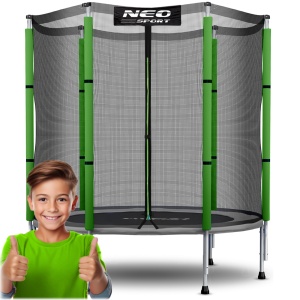 Trambulina neo-sport pentru copii gradina in aer liber cu plasa de siguranta externa 140cm 4,5ft negru verde