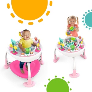 Trampolin pentru bebelusi Bright Starts Bounce Baby, 2 in 1, cu 7 jucarii, roz - Img 2